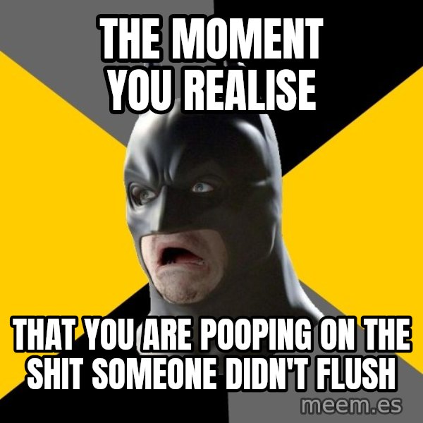 Bad Factman meme: the moment you realise / that you are pooping on the shit someone didn't flush