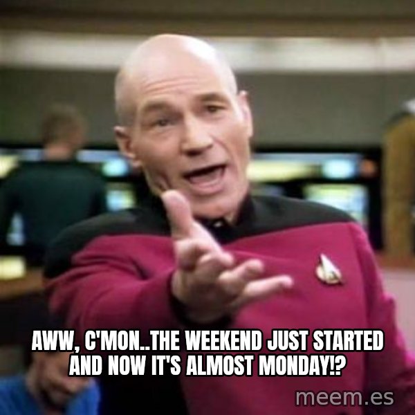 Picard Wtf meme: Aww, C'mon..The weekend just started and now it's almost monday!?