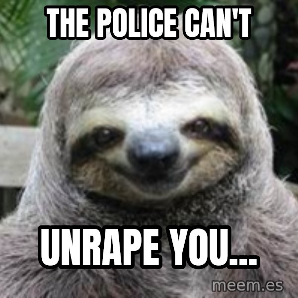 Sexual Sloth meme: THE POLICE CAN'T / UNRAPE YOU...