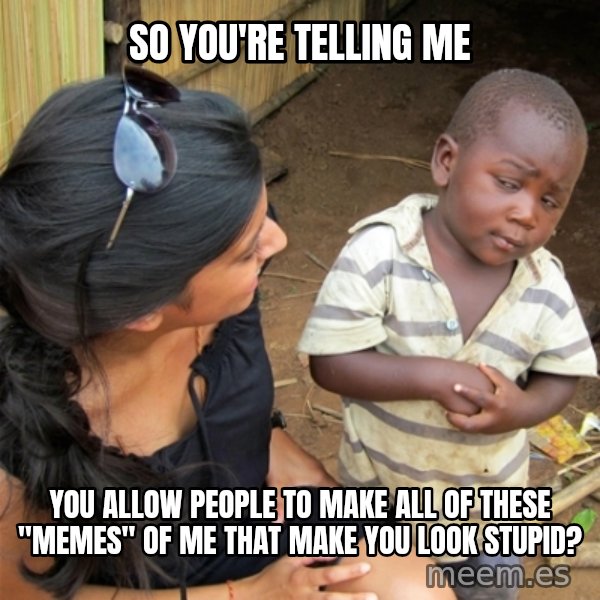 So You're Telling me meme: so you're telling me / you allow people to make all of these "memes" of me that make you look stupid?
