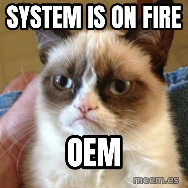 Grumpy Cat  meme: system is on fire / oem