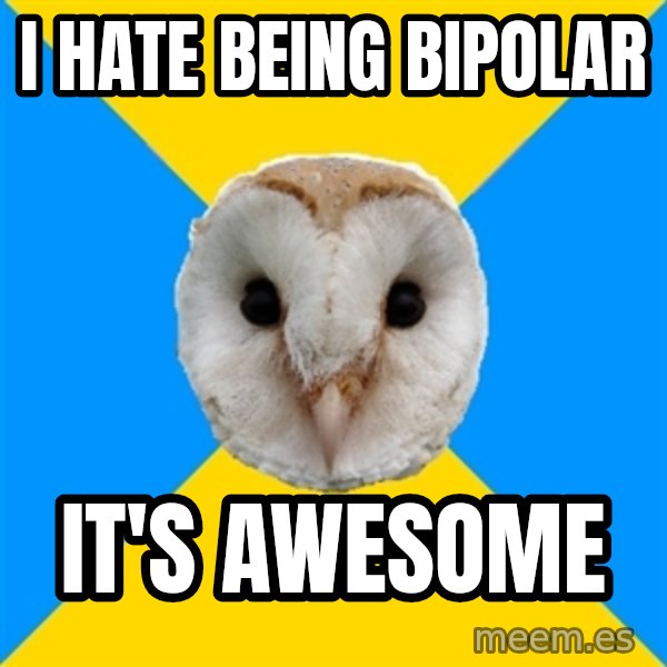 Bipolar Owl meme: I hate being bipolar / it's awesome