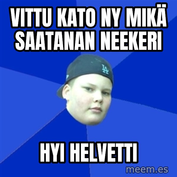 Jonnen Neuvo meme: VITTU KATO NY MIKÄ SAATANAN NEEKERI / hyi helvetti