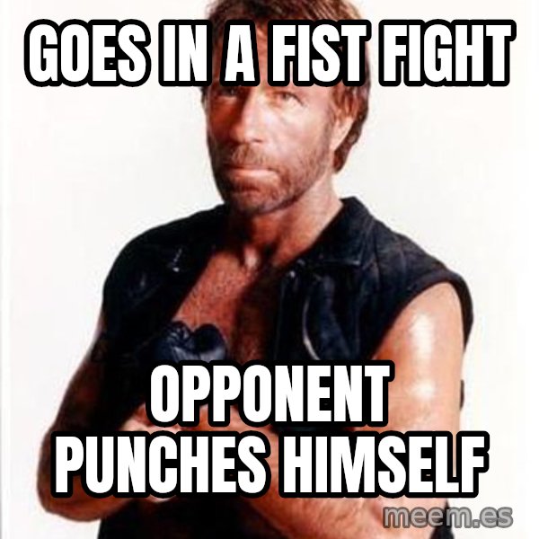 Chuck Norris  meme: goes in a fist fight / opponent punches himself