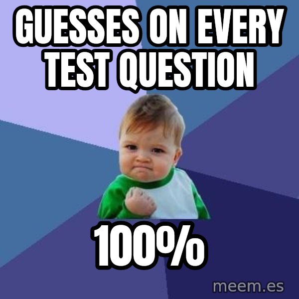 Success Kid meme: guesses on every test question / 100%