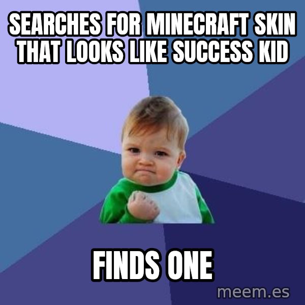 Success Kid meme: searches for minecraft skin that looks like success kid / finds one