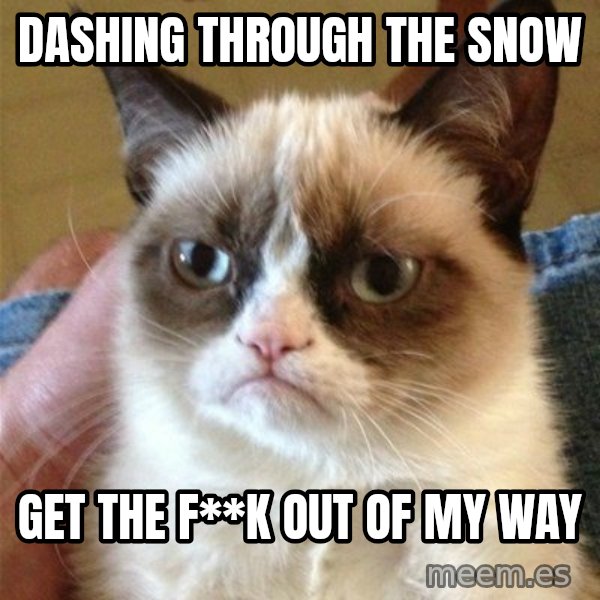 Grumpy Cat  meme: Dashing through the snow / get the f**k out of my way