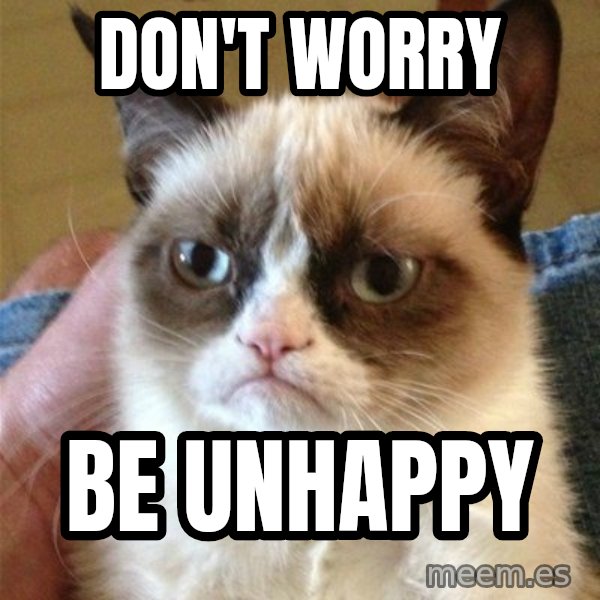 Grumpy Cat  meme: don't worry / be unhappy