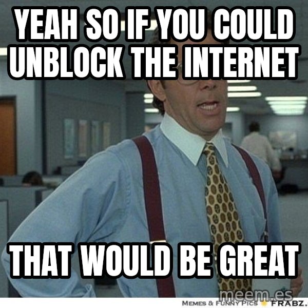 Yeah If You Could Just meme: Yeah So if you could unblock the internet / That would Be Great