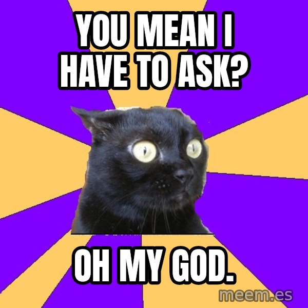 Anxiety Cat meme: You mean I have to ask? / Oh my god.