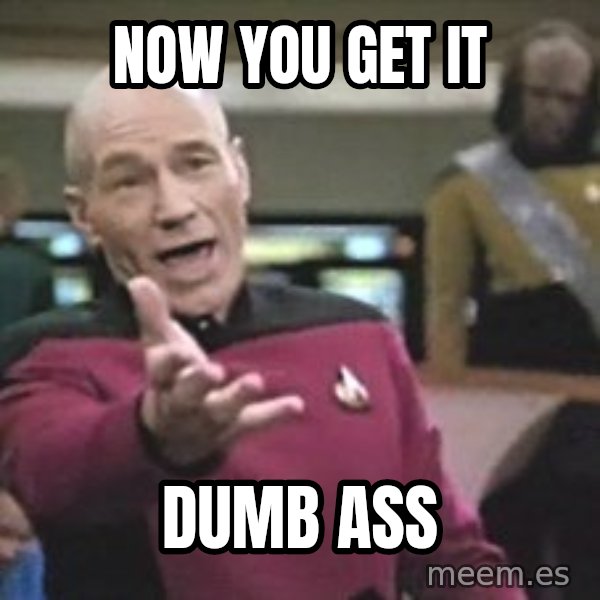Captain Picard meme: NOW YOU GET IT / DUMB ASS