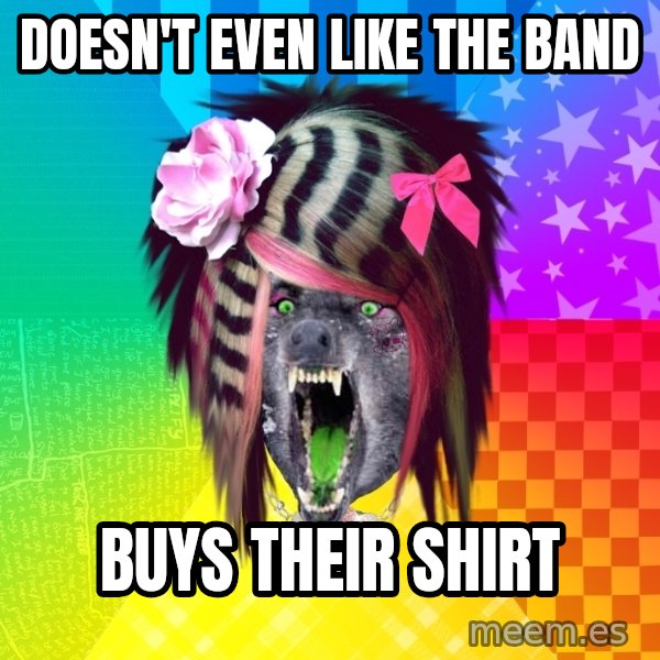 Insanity Scene Wolf meme: Doesn't even like the band / buys their shirt