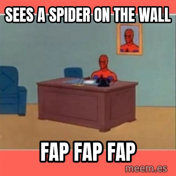 Masturbating Spider-Man meme: sees a spider on the wall / fap fap fap
