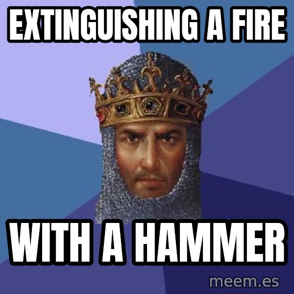 Age Of Empires meme: extinguishing a fire / with a hammer
