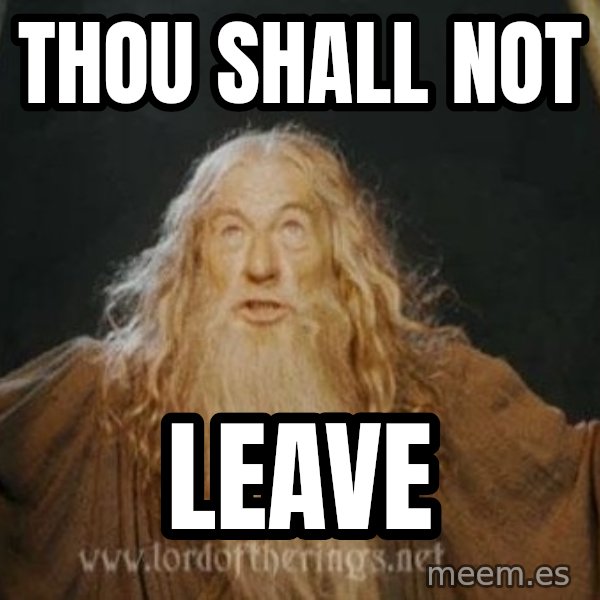 You shall not pass meme: thou shall not / leave