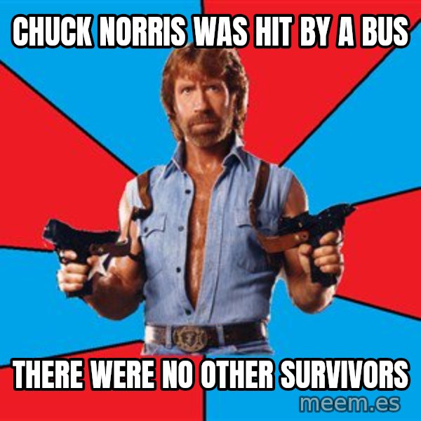 Chuck Norris  meme: chuck norris was hit by a bus / there were no other survivors