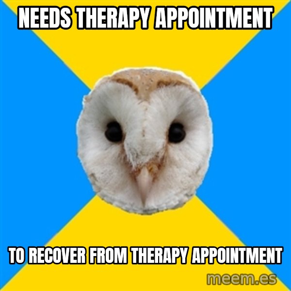 Bipolar Owl meme: Needs therapy appointment / To recover from therapy appointment