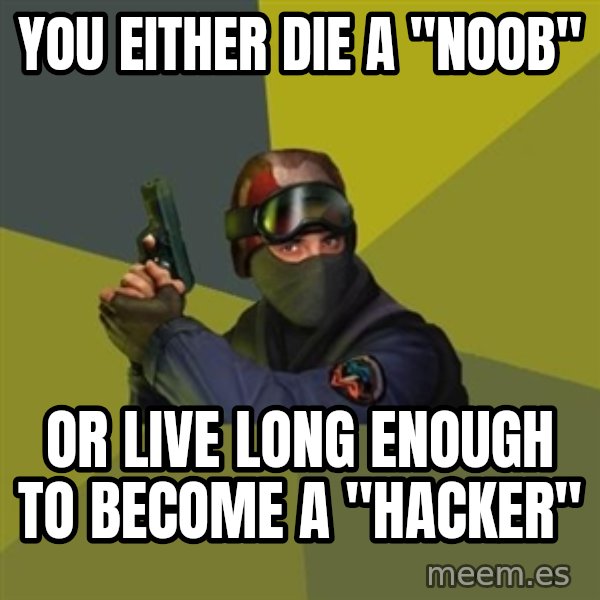 Counter Strike meme: You either die a "noob" / or live long enough to become a "hacker"