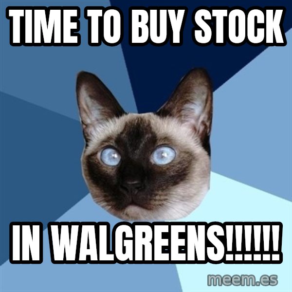 Chronic Illness Cat meme: time to buy stock / in walgreens!!!!!!
