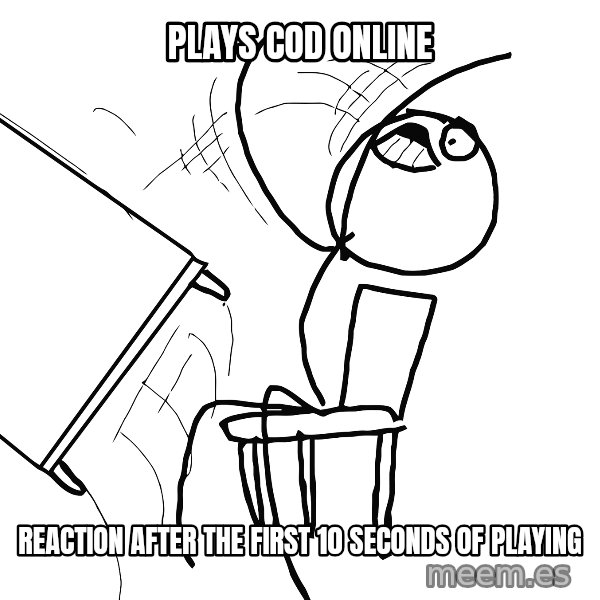 Desk Flip Rage Guy meme: Plays COD online / Reaction after the first 10 seconds of playing