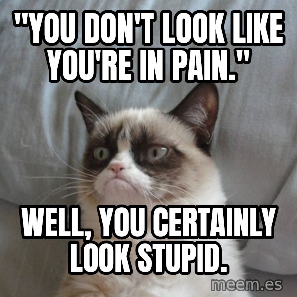 Grumpy cat good meme: "You don't Look like you're in Pain." / Well, you certainly look stupid.