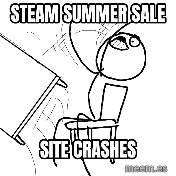 Desk Flip Rage Guy meme: STEAM SUMMER SALE / SITE CRASHES