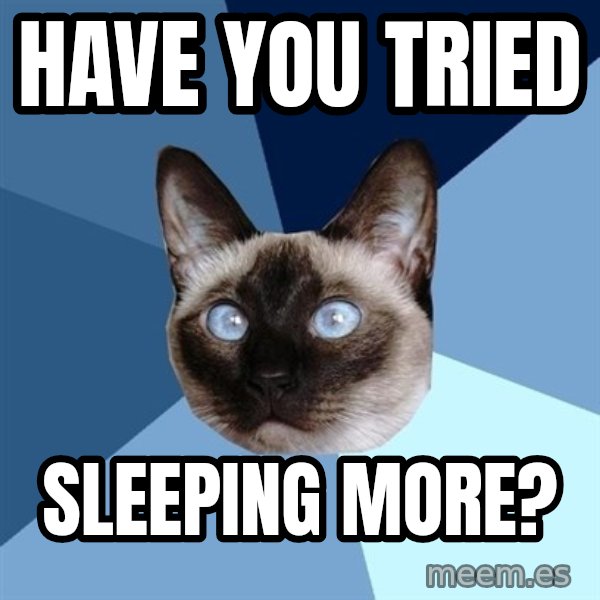 Chronic Illness Cat meme: Have you tried / Sleeping more?