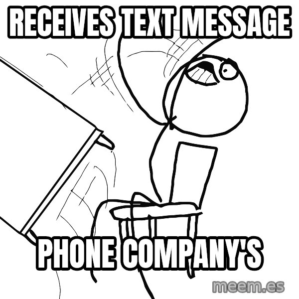 Desk Flip Rage Guy meme: Receives Text message / Phone Company's
