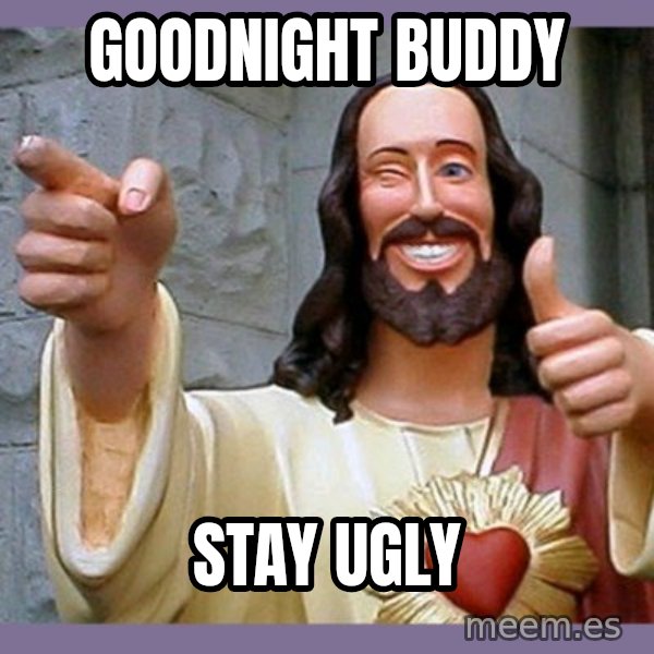 buddy jesus meme: goodnight buddy / stay ugly