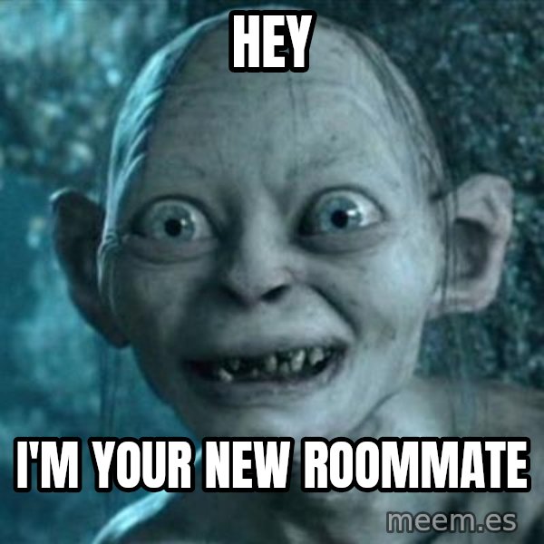 My Precious Gollum meme: HEY / I'M YOUR NEW ROOMMATE