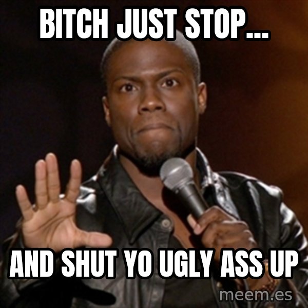 Kevin Hart meme: bitch just stop... / and shut yo ugly ass up