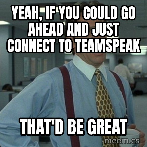 Yeah that'd be great... meme: YEAH, If you could go ahead and just connect to teamspeak / THAT'D BE GREAT