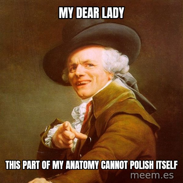 Joseph Ducreux meme: my dear lady / this part of my anatomy cannot polish itself