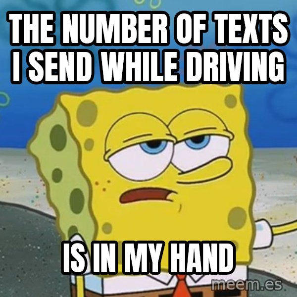 I'll have you know Spongebob meme: The number of texts i send while driving / is in my hand