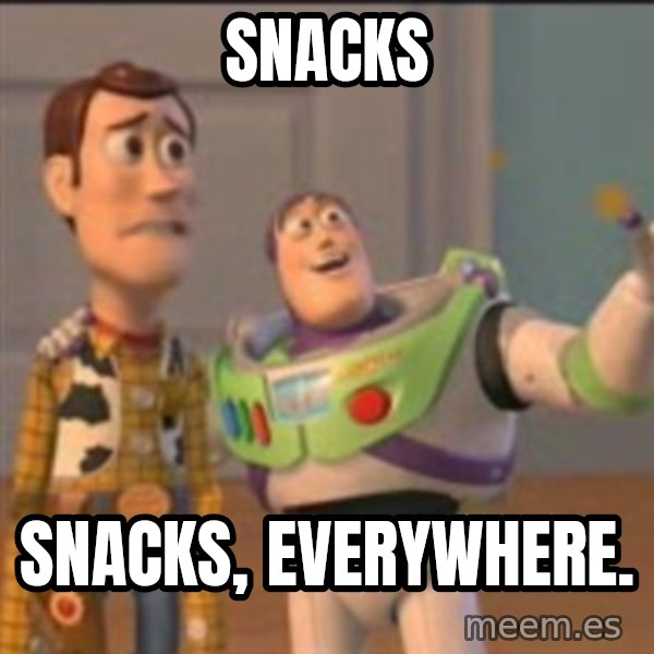 Buzz meme: Snacks / Snacks, everywhere.