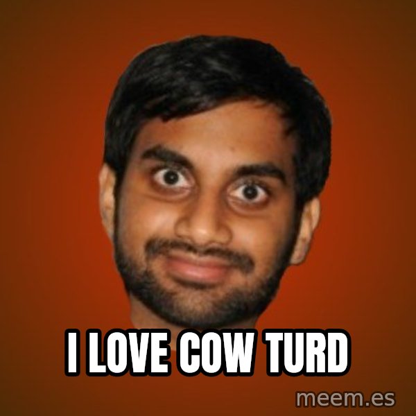 Generic Indian Guy meme: I love cow turd