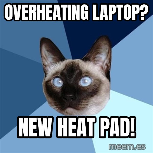 Chronic Illness Cat meme: Overheating laptop? / New heat pad!