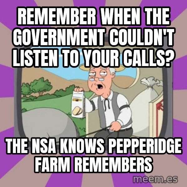 Pepperidge Farm Remembers Meme meme: Remember when the government couldn't listen to your calls? / The NSA knows pepperidge farm remembers