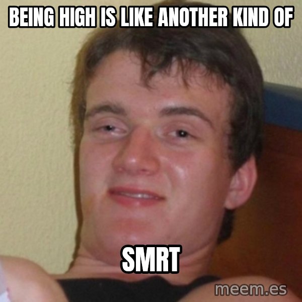 Really Stoned Guy meme: being high is like another kind of / smrt