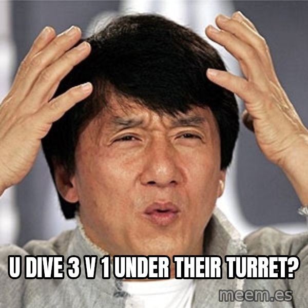 Jackie Chan meme: u dive 3 v 1 under their turret?