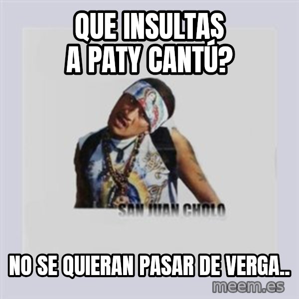 san juan cholo meme: que insultas a paty cantú? / no se quieran pasar de verga..