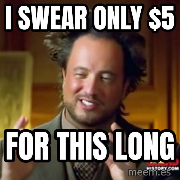 Ancient Aliens meme: I swear only $5 / for this long