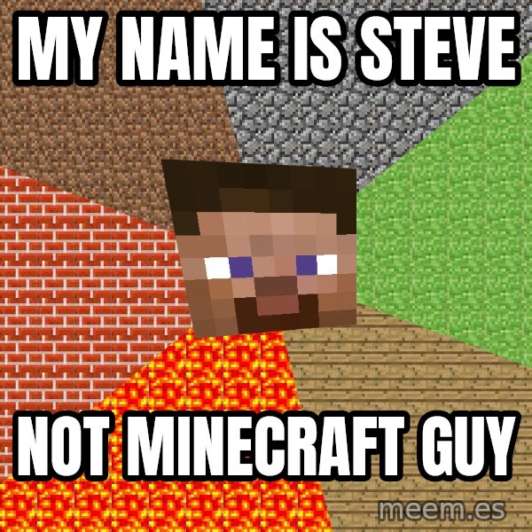 Minecraft Guy meme: my name is steve / not minecraft guy