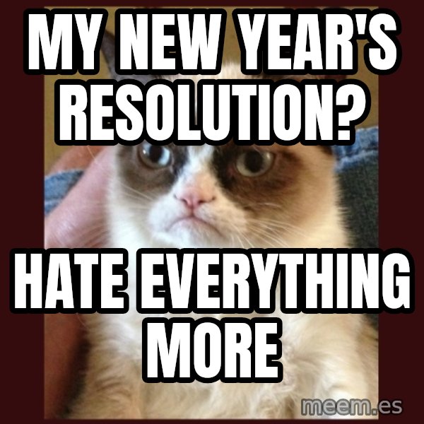 Tard the Grumpy Cat meme: MY NEW YEAR's RESOLUTION? / HATE EVERYTHING MORE