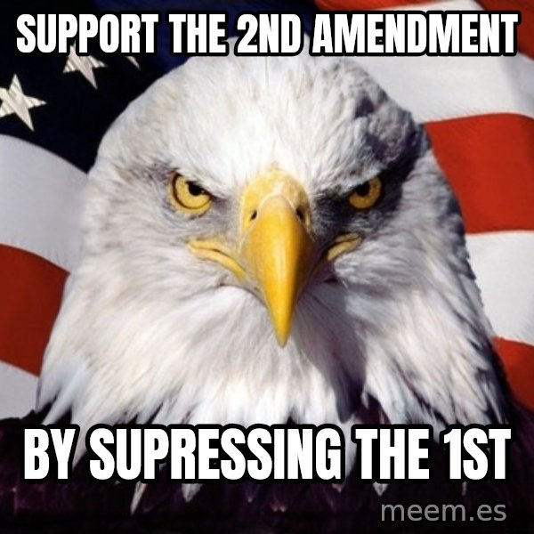 American Pride Eagle meme: Support the 2nd amendment / By supressing the 1st