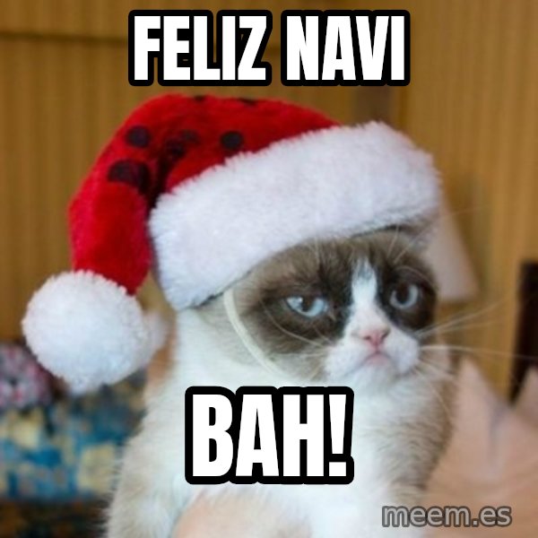 Grumpy Cat Santa Hat meme: Feliz Navi / BAH!