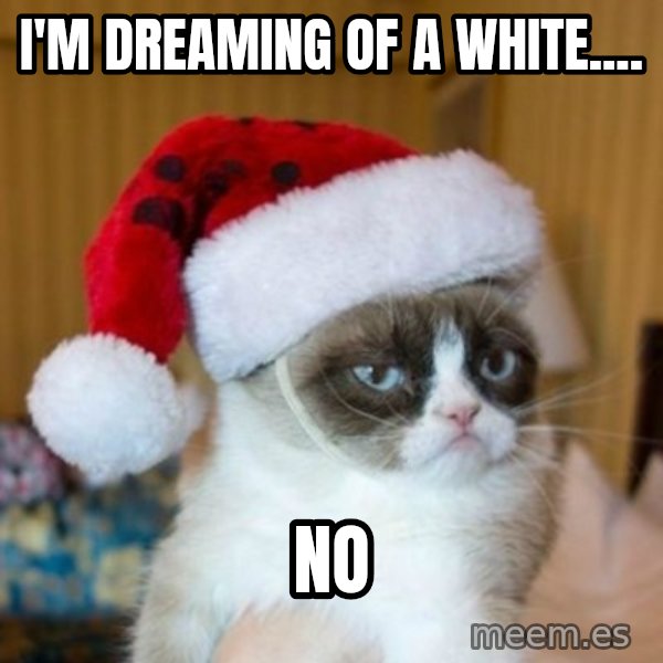 Grumpy Cat Santa Hat meme: I'm dreaming of a white.... / NO