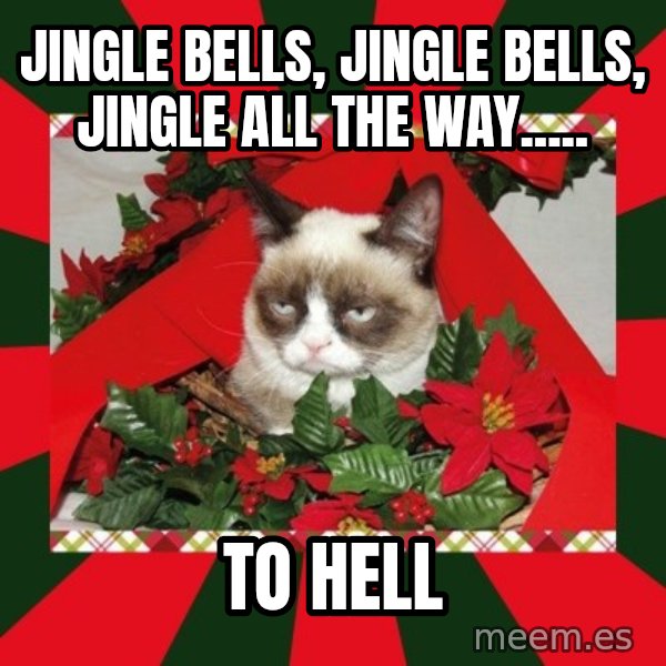 GRUMPY CAT ON CHRISTMAS meme: Jingle bells, jingle bells, jingle all the way..... / to hell