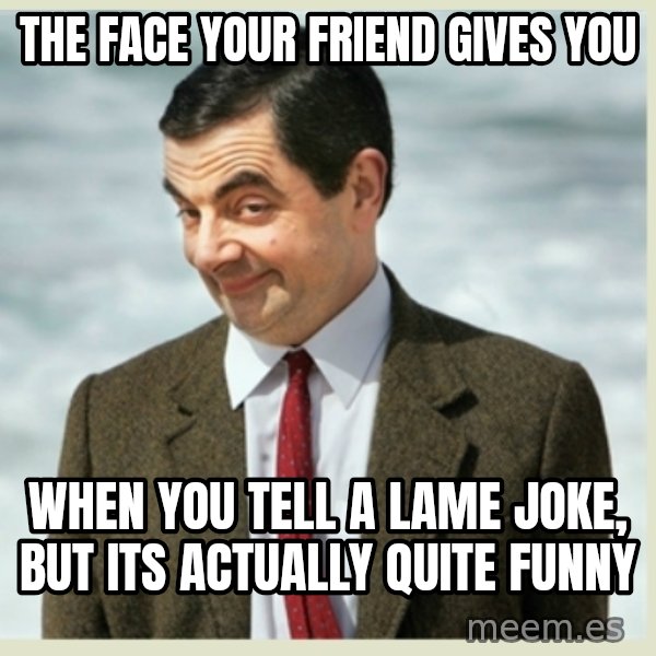 MR bean meme: tHE FACE YOUR FRIEND GIVES YOU / WHEN YOU TELL A LAME JOKE, BUT ITS ACTUALLY QUITE FUNNY