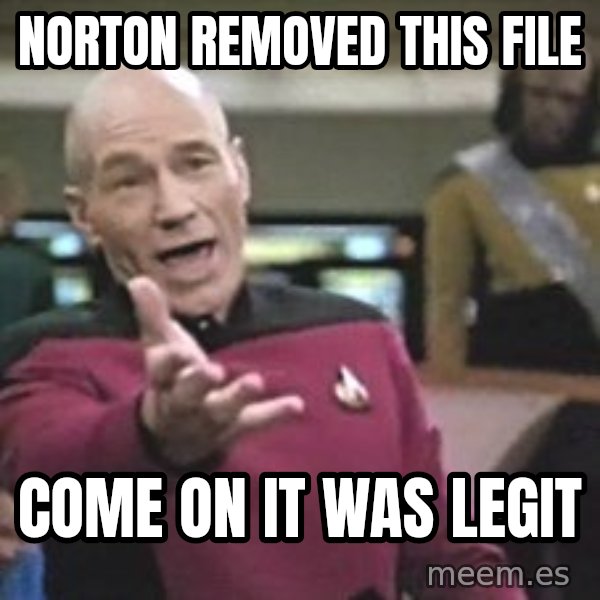 Captain Picard meme: Norton Removed this file / Come on it was legit